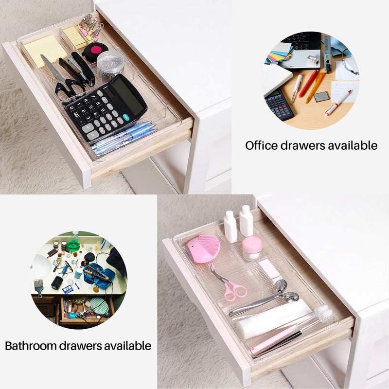 Oubonun Expandable Drawer Organizer 11.1â€ to 19.2â€ Width, Shallow Cosmetic Organizer 1.3â€ Height, 4 Packs, Clear Plastic Storage Trays for Dressing Table,Bathroom - Image 5